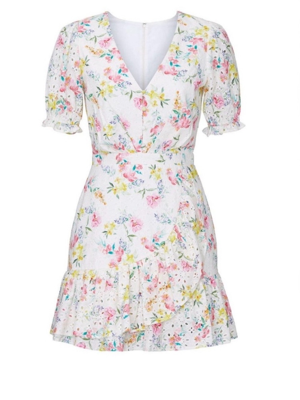 Yumi Kim White Floral Midi Dress with Pink & Yellow Print